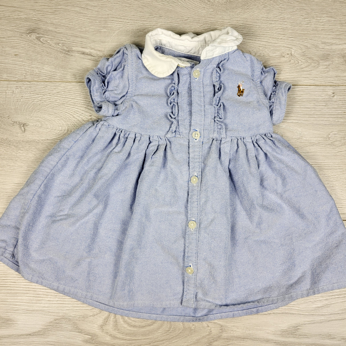 Polo Ralph Lauren Oxford Ruffle Shirtdress. Size 6 months