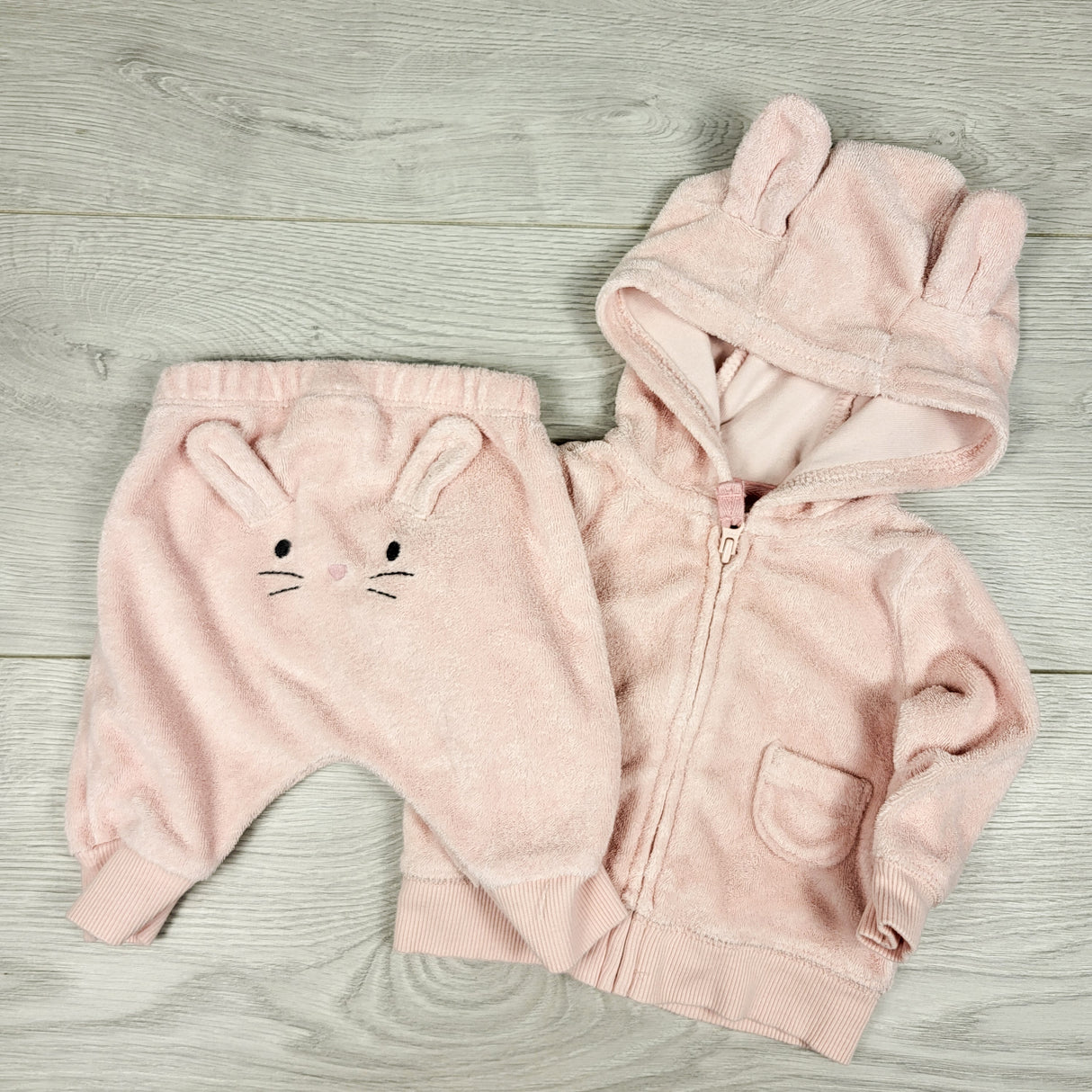Carters pink terrycloth 2pc hoodie set with bunny. Newborn size