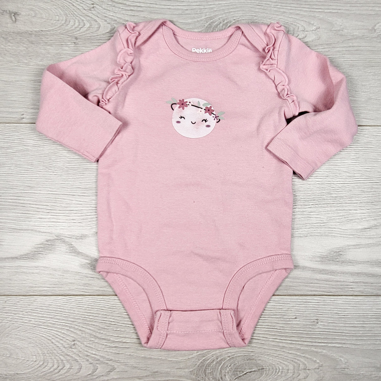 Pekkle pink ruffle bodysuit with moon. Size 6 months