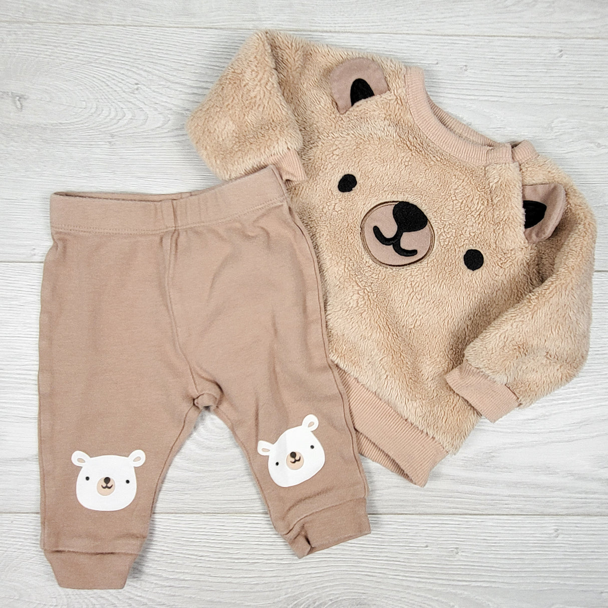 Pekkle brown 2pc set with bear. Size 3 months