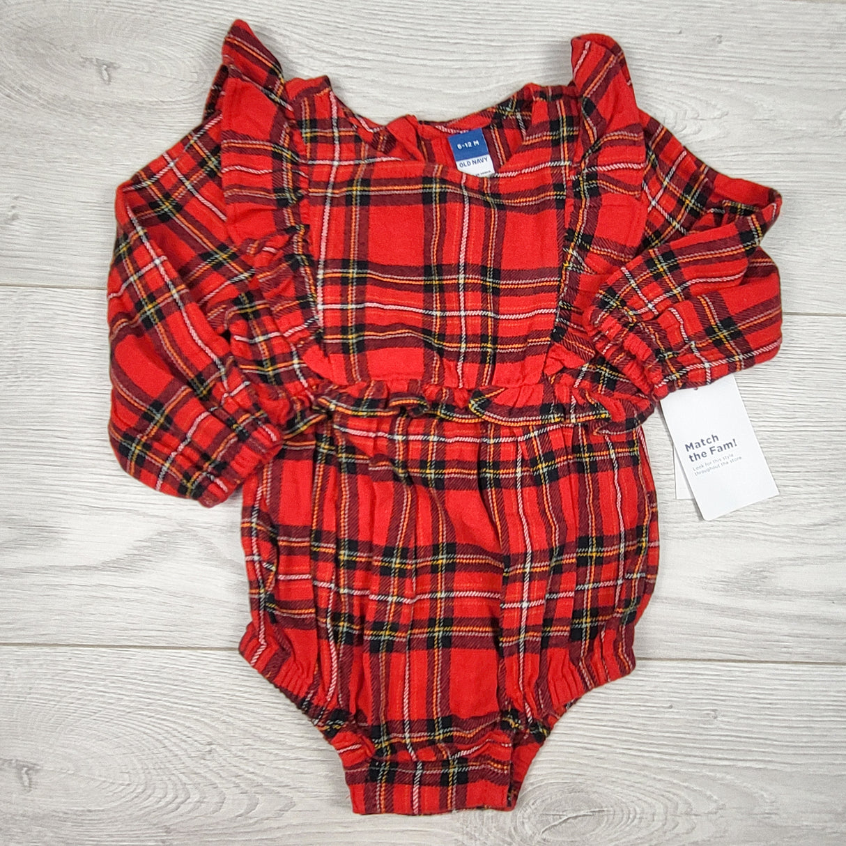 NEW - Old Navy red plaid flannel bubble romper. Size 6-12 months