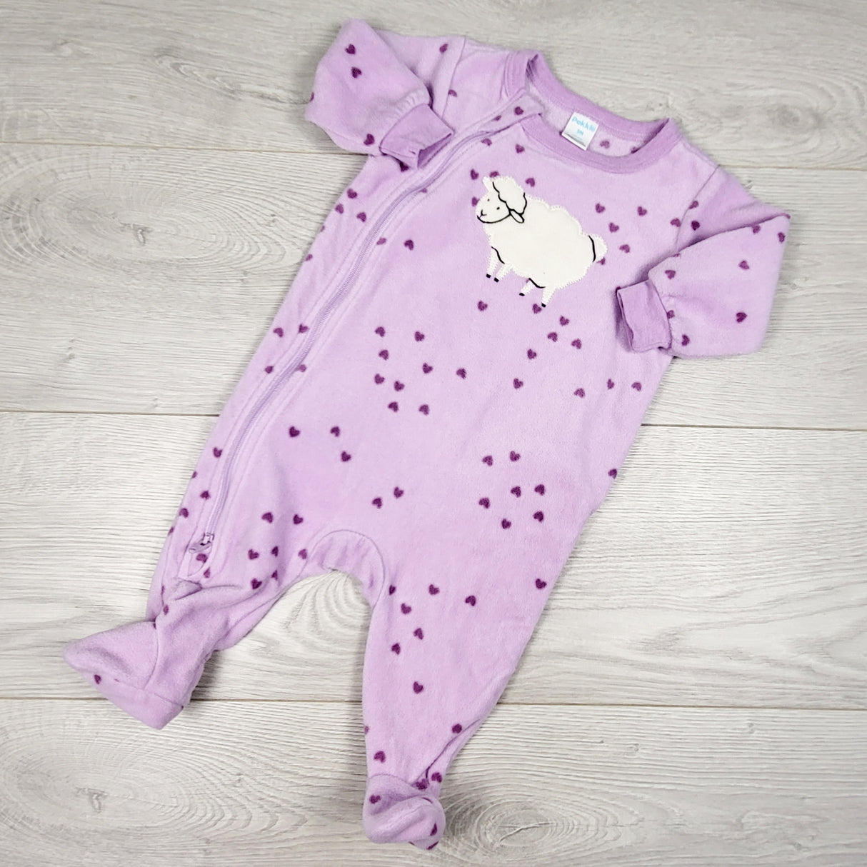 Pekkle purple zippered fleece sleeper with sheep. Size 3 months