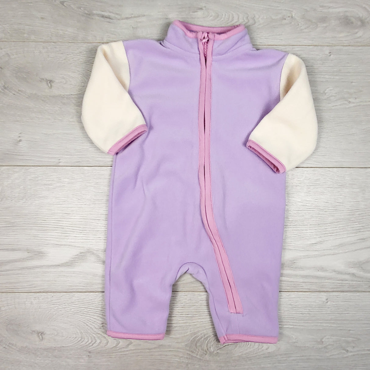 Joe white and purple fleece romper. Size 0-3 months