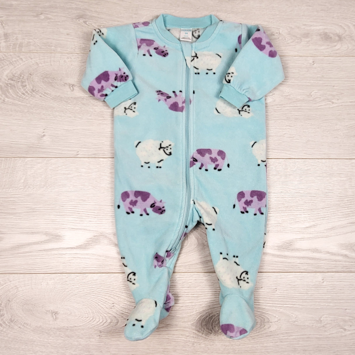Pekkle blue zippered fleece sleeper with cows. Size 3 months