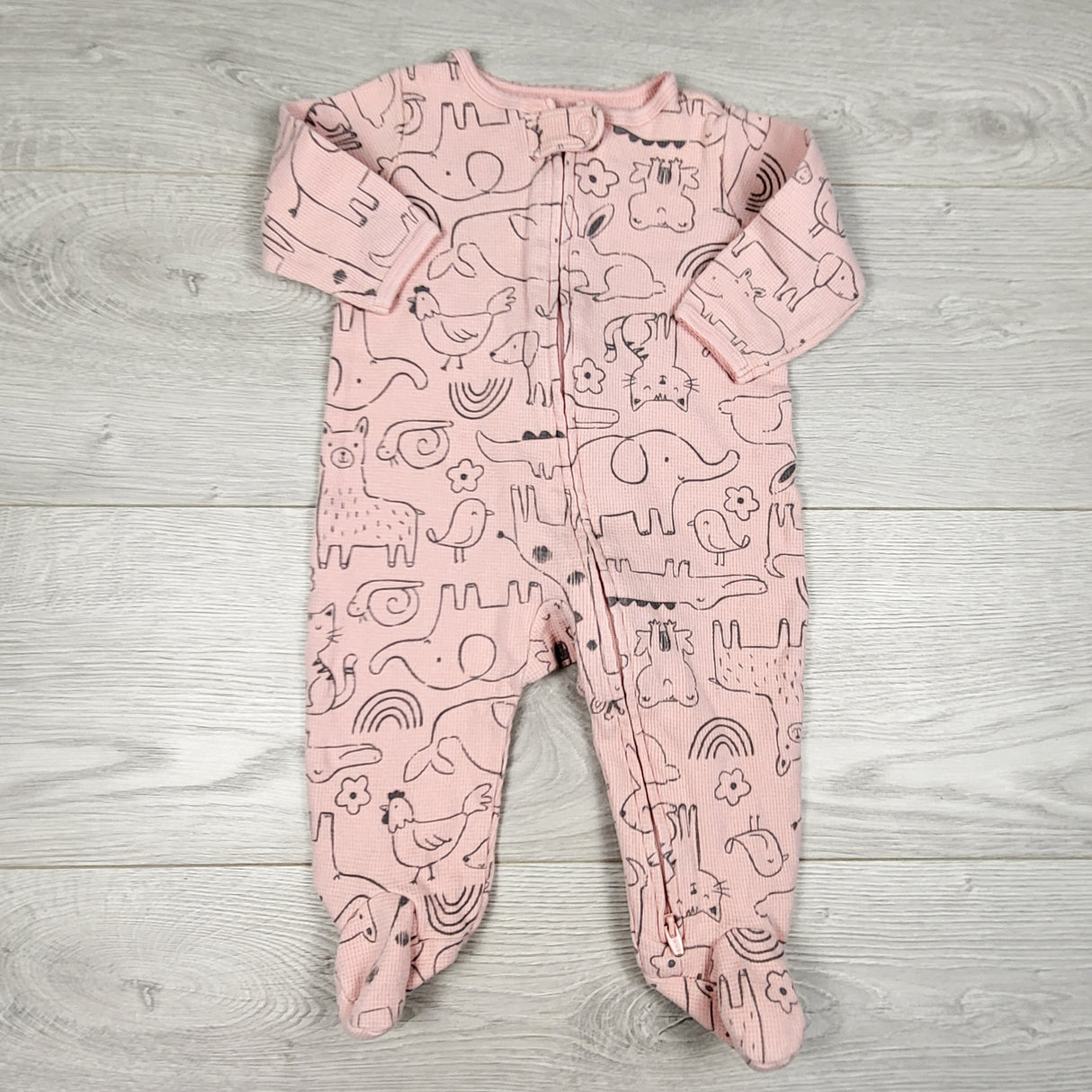 Carters pink waffle knit sleeper with animals. Size 6 months