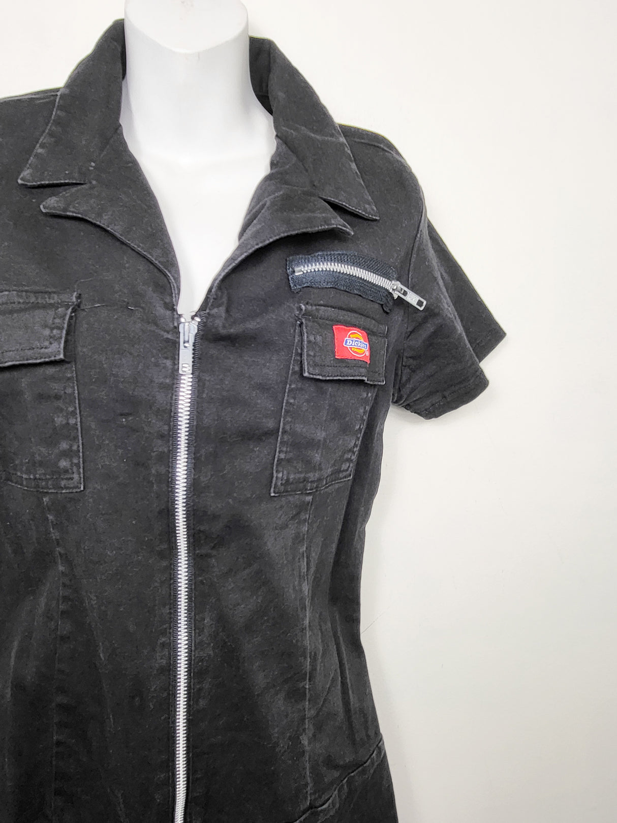 Vintage Y2K faded black Dickies Girl "Annie" zip up utility dress (Style #107G) | XL