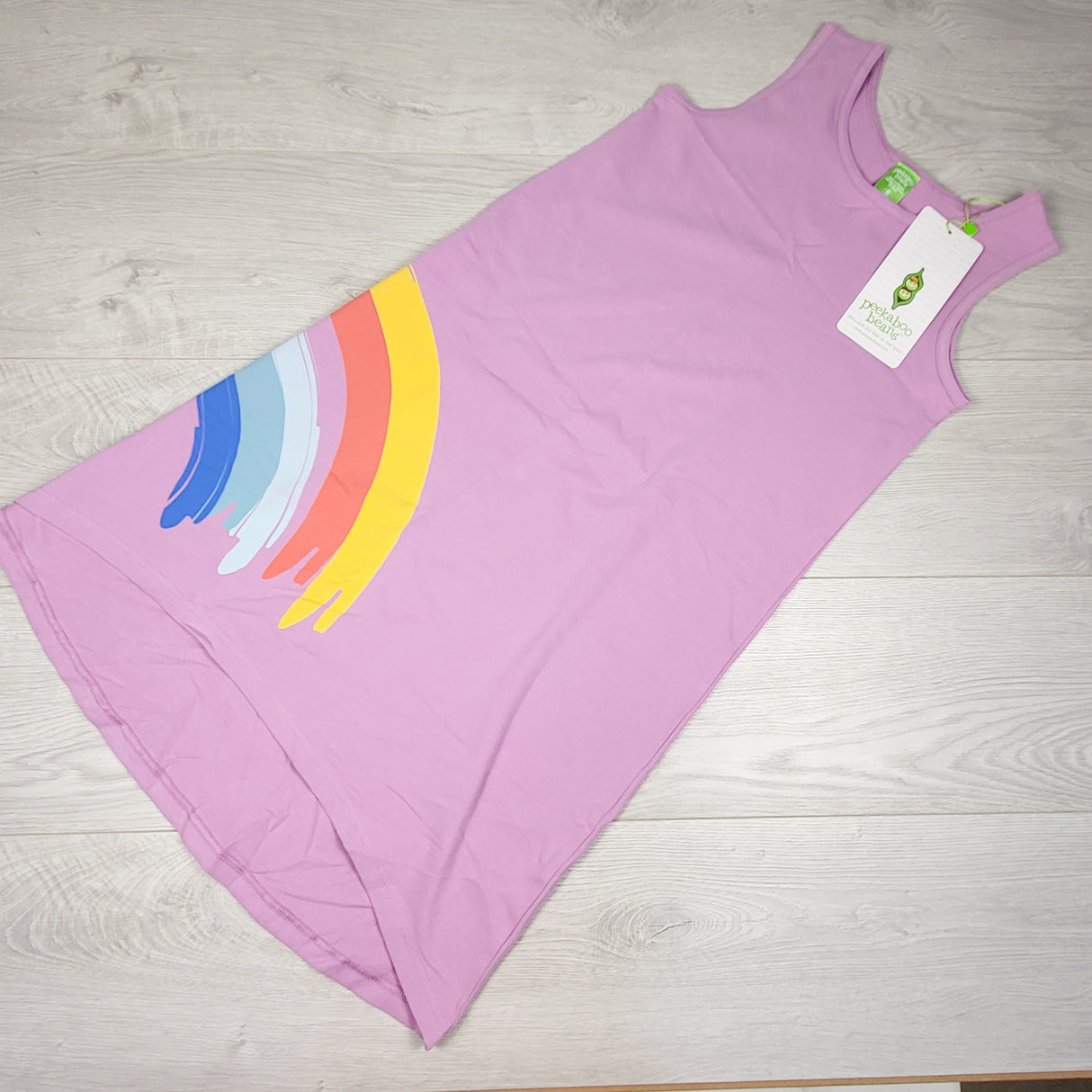 NEW - Peekaboo Beans purple "True Colors" dress with rainbow. Size 8