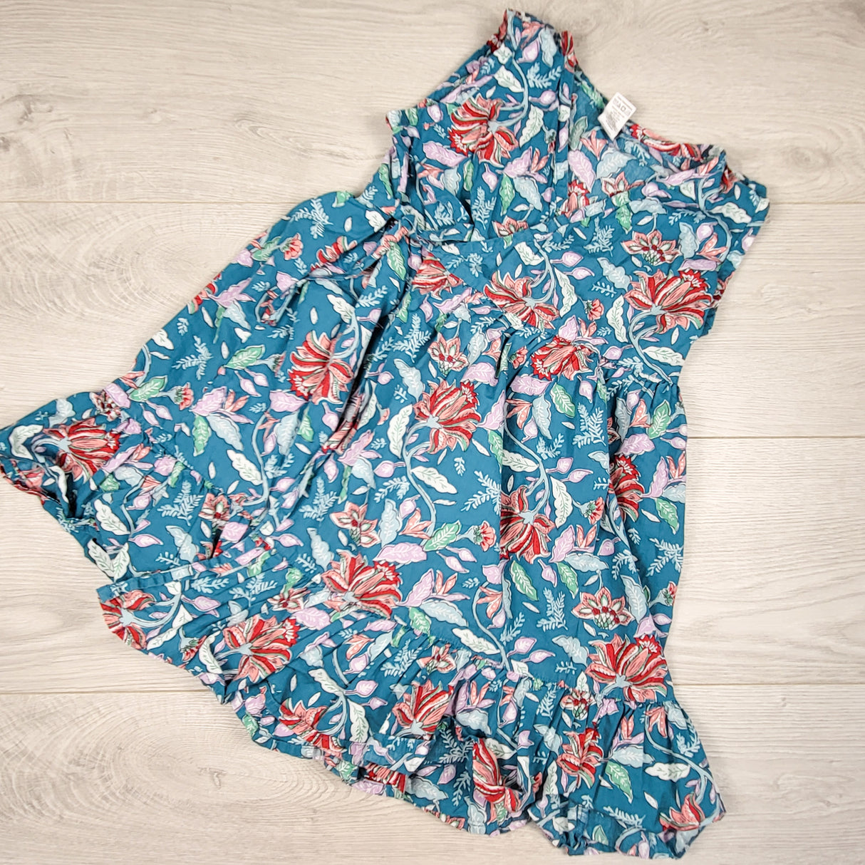 Tea Collection teal floral print wrap dress. Size 6