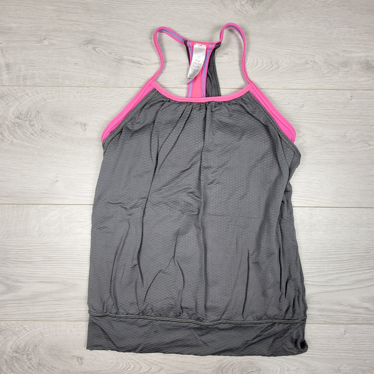 Ivivva (Lululemon) grey and pink double dutch tank with built in sports bra. Size 10