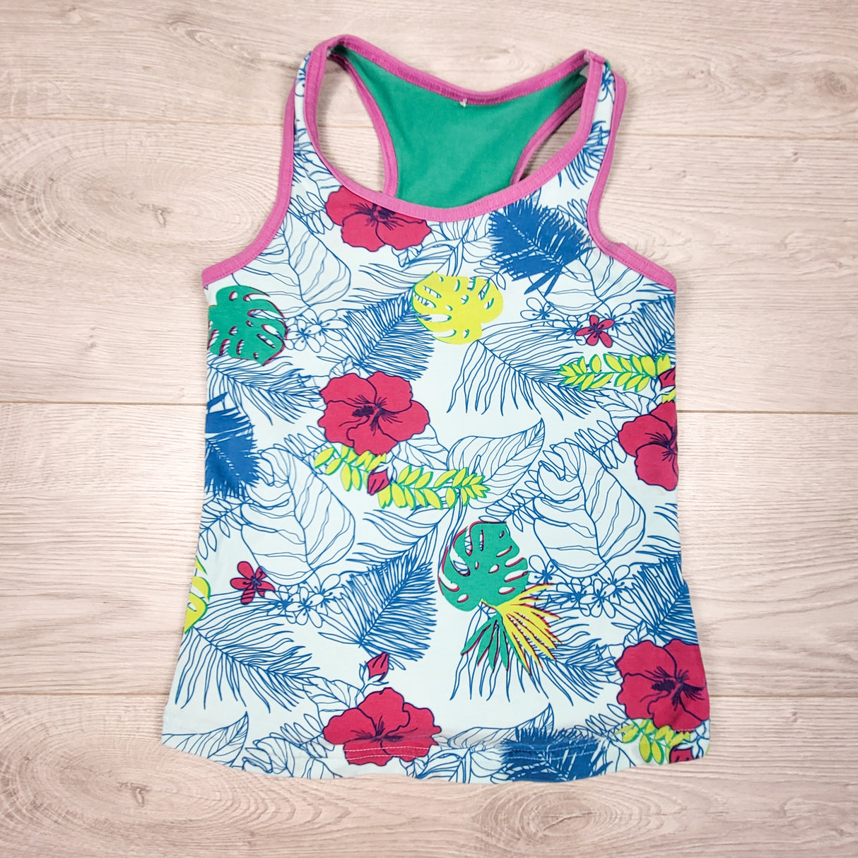 Peekaboo Beans blue tropical print tank top. Size 7