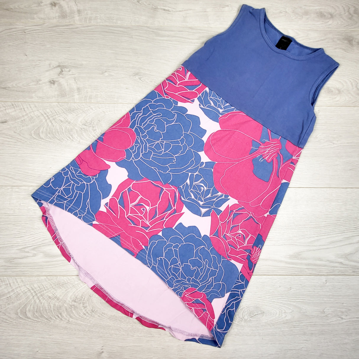 Peekaboo Beans pink and blue "Fancy Flora" sleeveless dress. Size 6