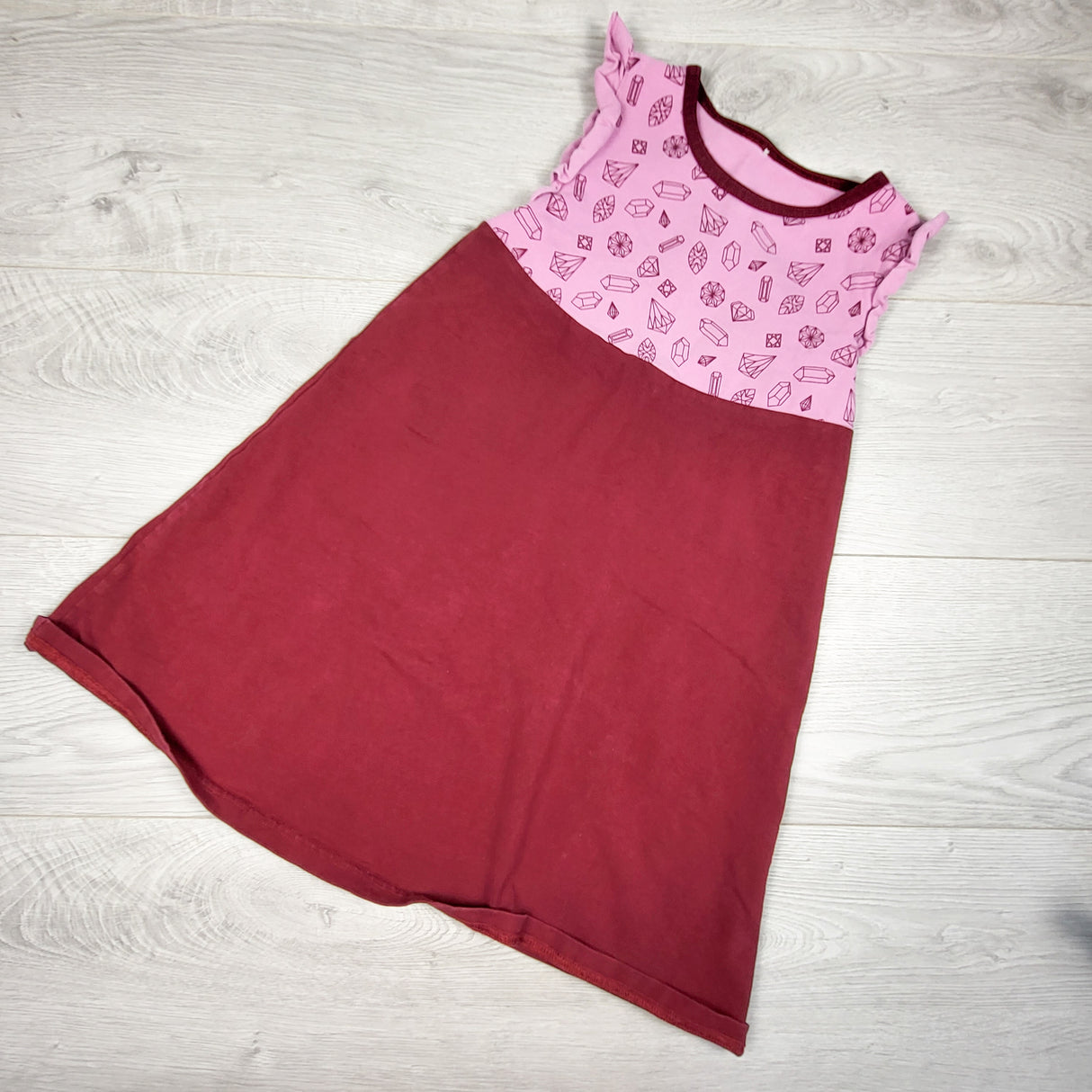 Peekaboo Beans pink and maroon dress with gem stones. Size 6