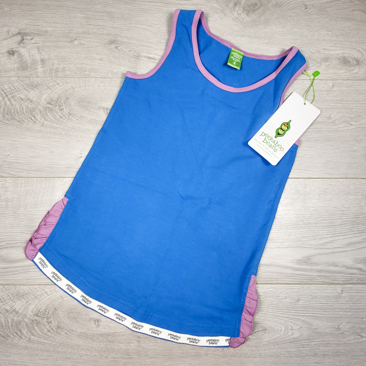 NEW - Peekaboo Beans blue and purple "Sun's Out" tank top. Size 8