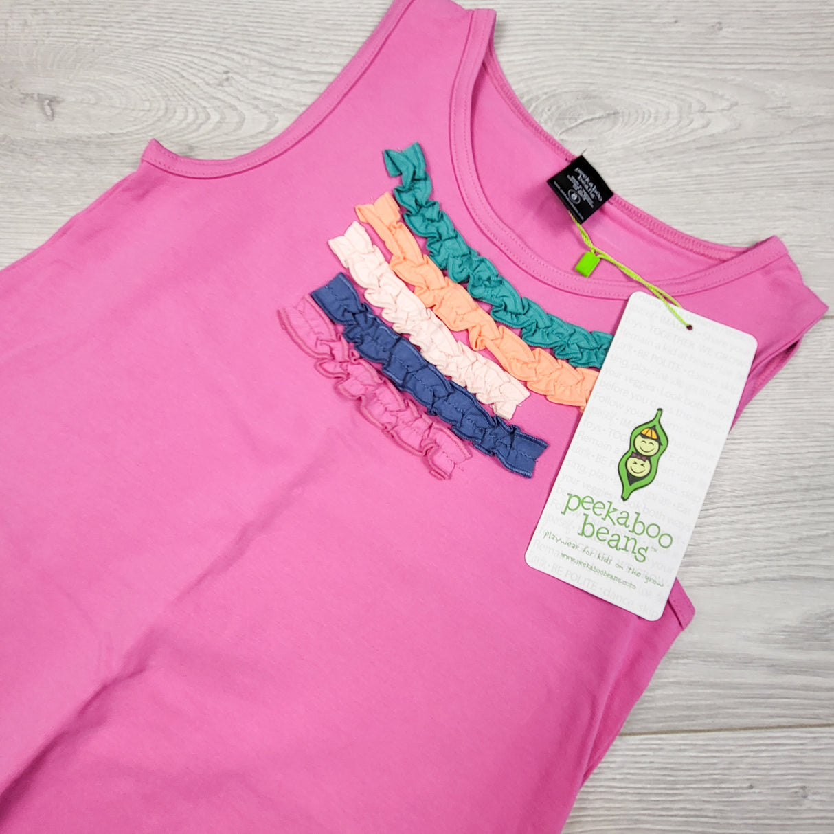 NEW - Peekaboo Beans pink "Smile and Shine" tunic dress with ruffles. Size 8