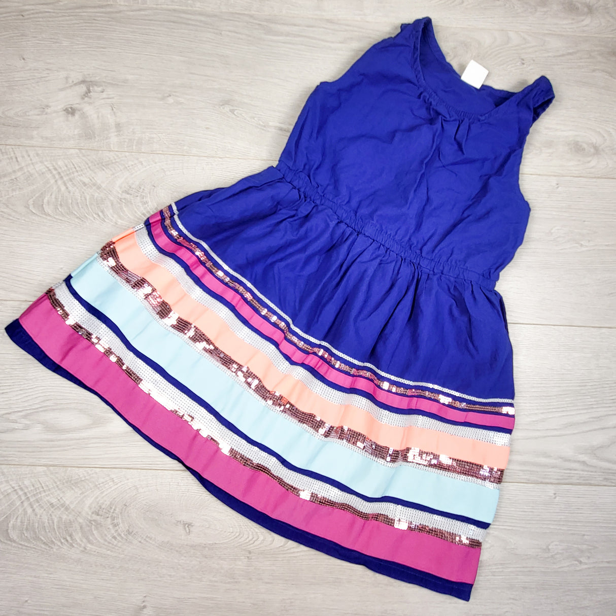 Gymboree blue striped special occasion dress with sequins. Size 7