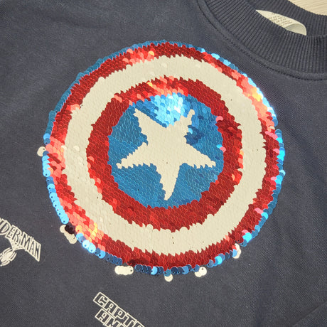 H and M navy Marvel sweatshirt with flip sequins. Size 3/4T