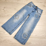 Deux Par Deux floral patchwork wide leg jeans. Size 5T