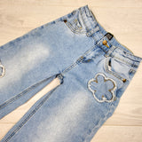Deux Par Deux floral patchwork wide leg jeans. Size 5T