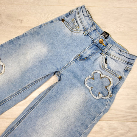 Deux Par Deux floral patchwork wide leg jeans. Size 5T
