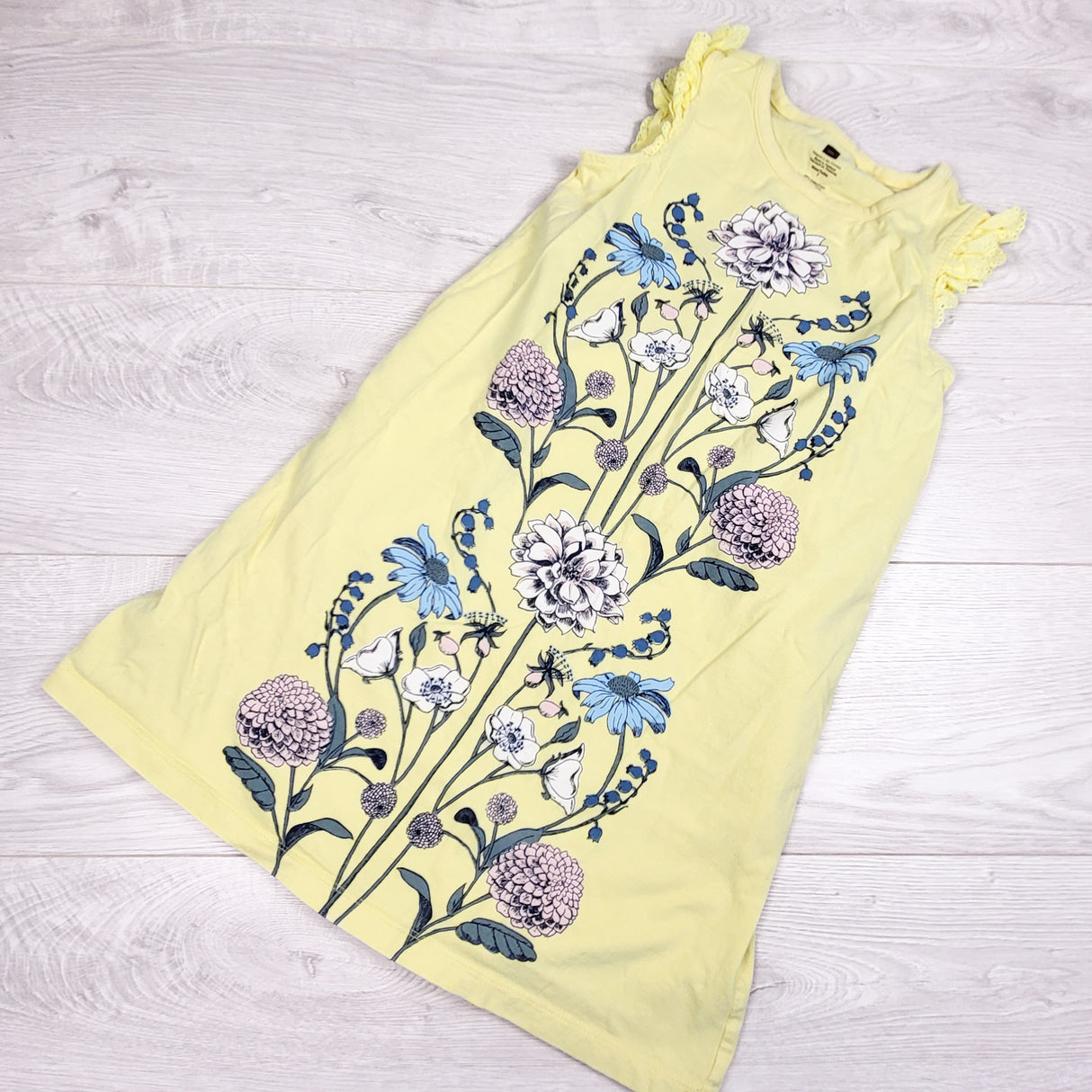 Tea Collection yellow floral print cotton dress. Size 7