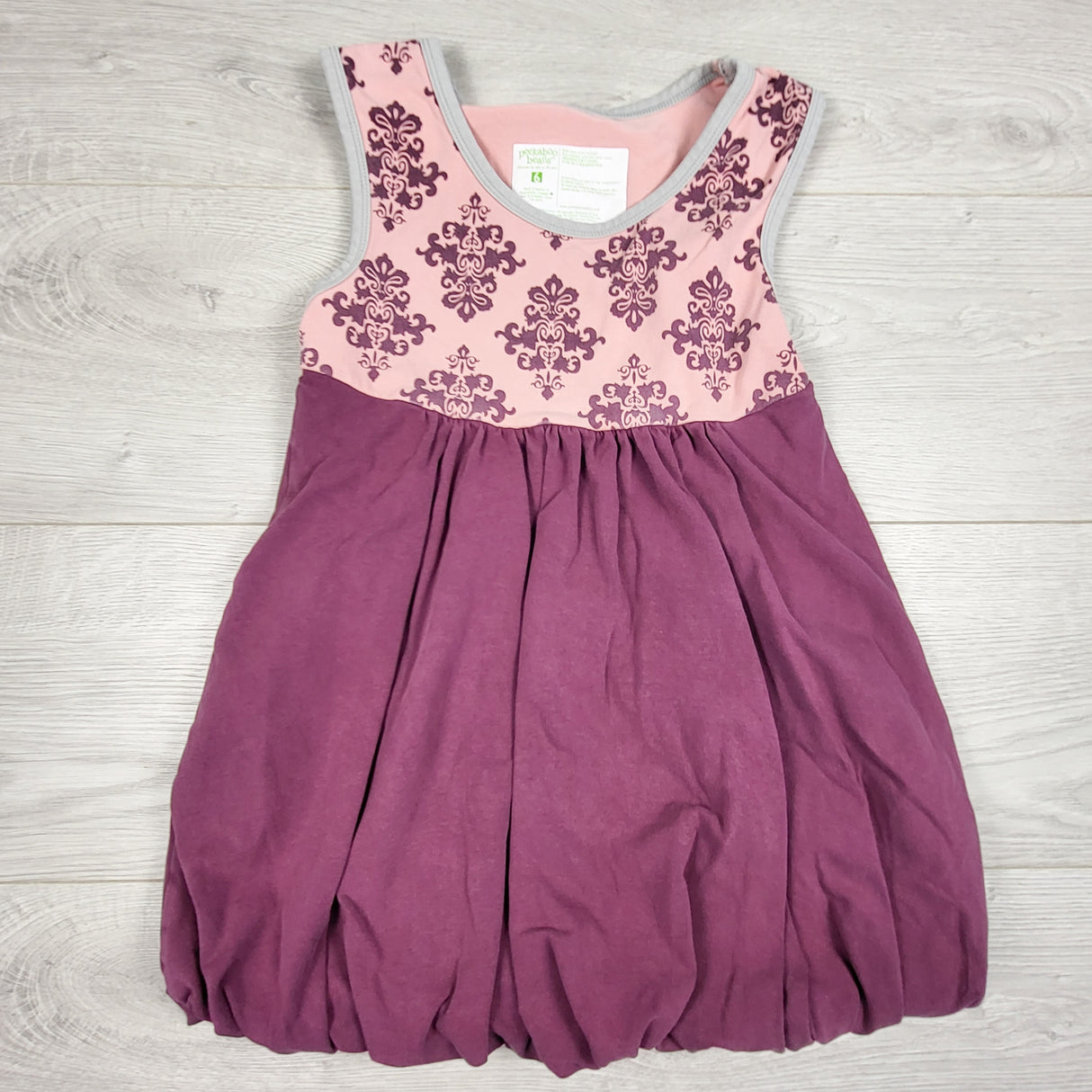 Peekaboo Beans pink and purple sleeveless bubble hem dress. Size 6