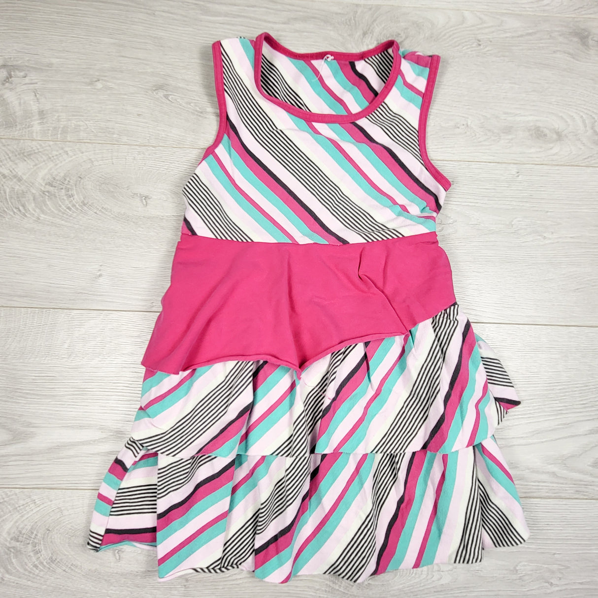 Peekaboo Beans striped tiered ruffle dress. Size 7
