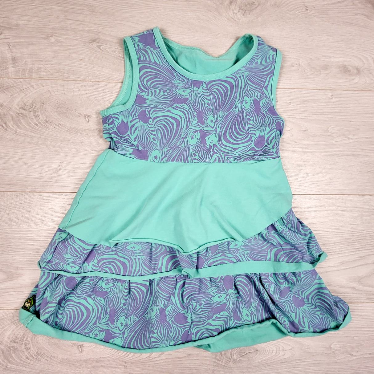Peekaboo Beans zebra print tiered ruffle dress. Size 7