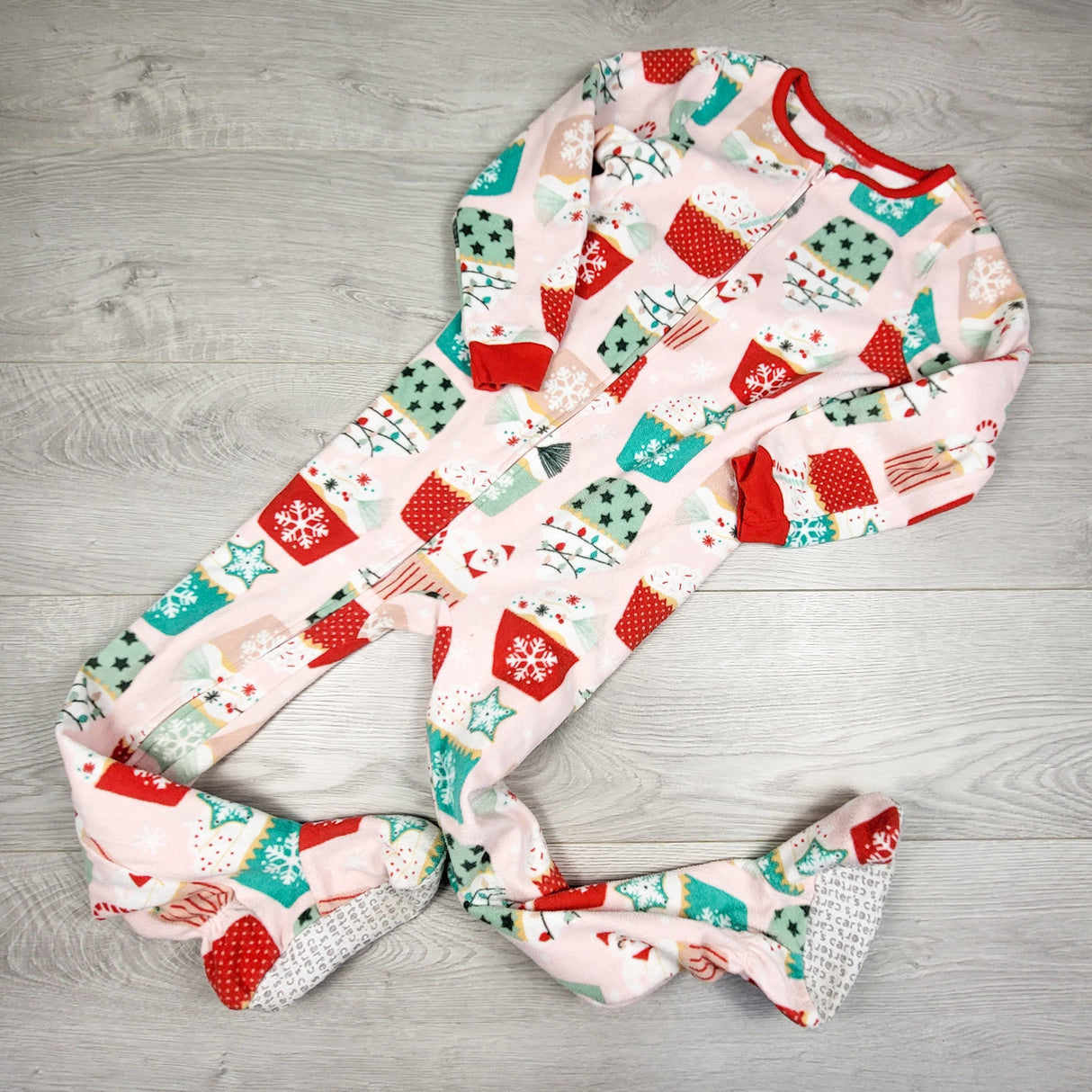 Carters pink Christmas themed fleece sleeper. Size 6