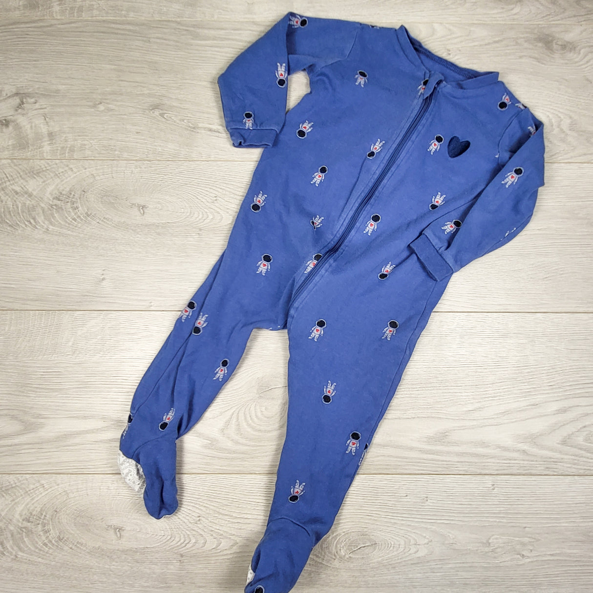 Pekkle blue zippered sleeper with astronauts. Size 18 months