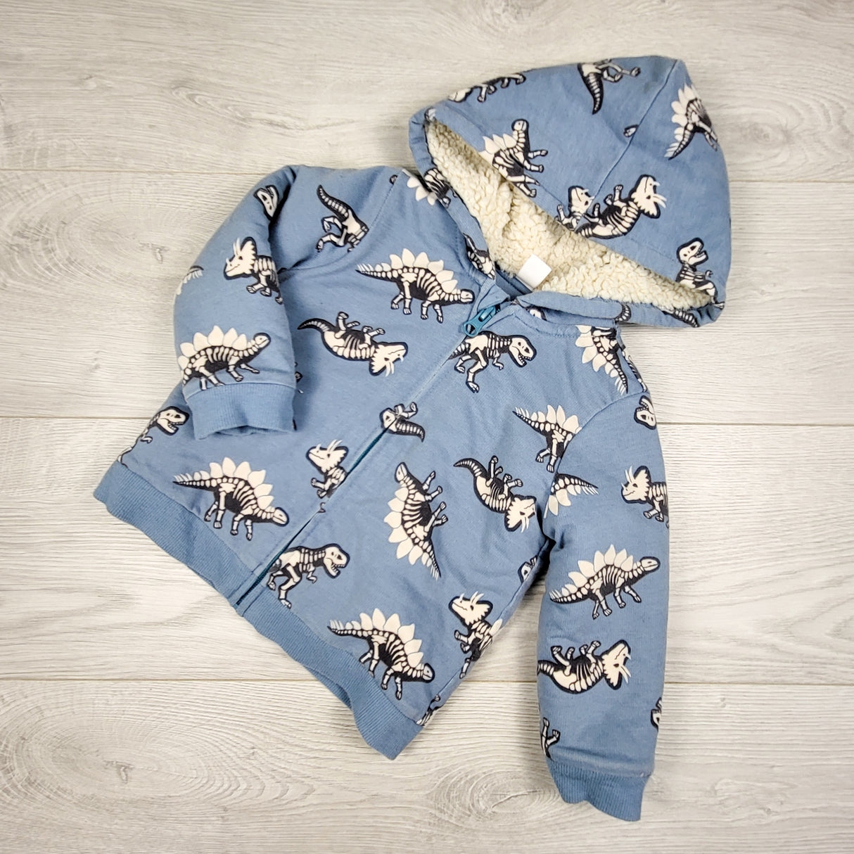 Joe blue sherpa lined zip up dinosaur hoodie. Size 12-18 months