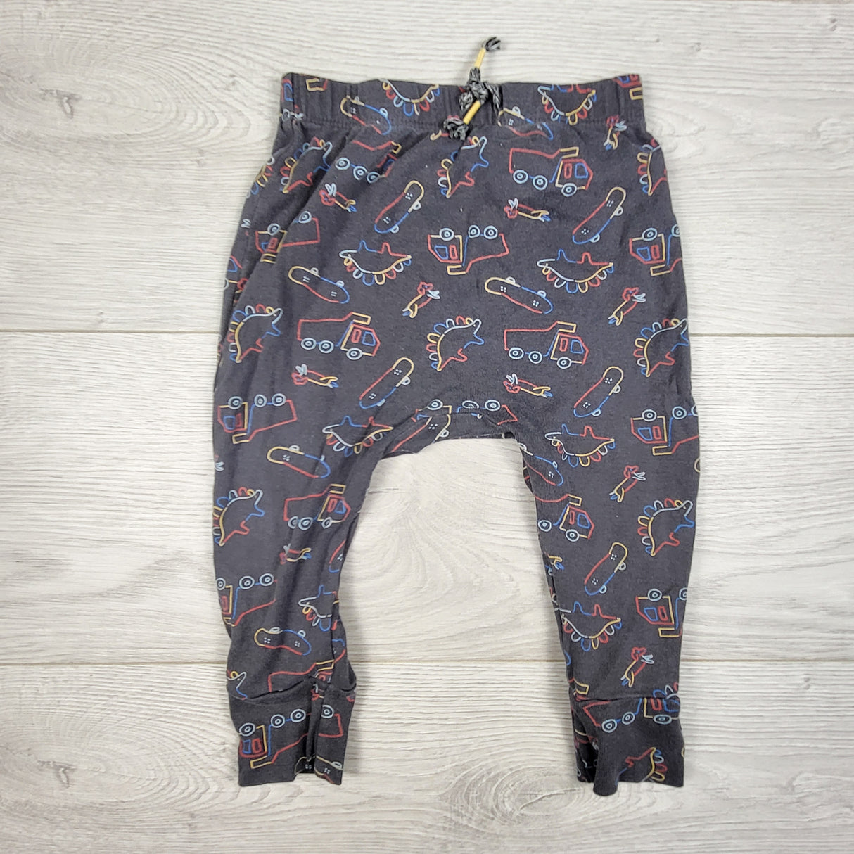 Joe grey cotton pants with doodles. Size 6-12 months