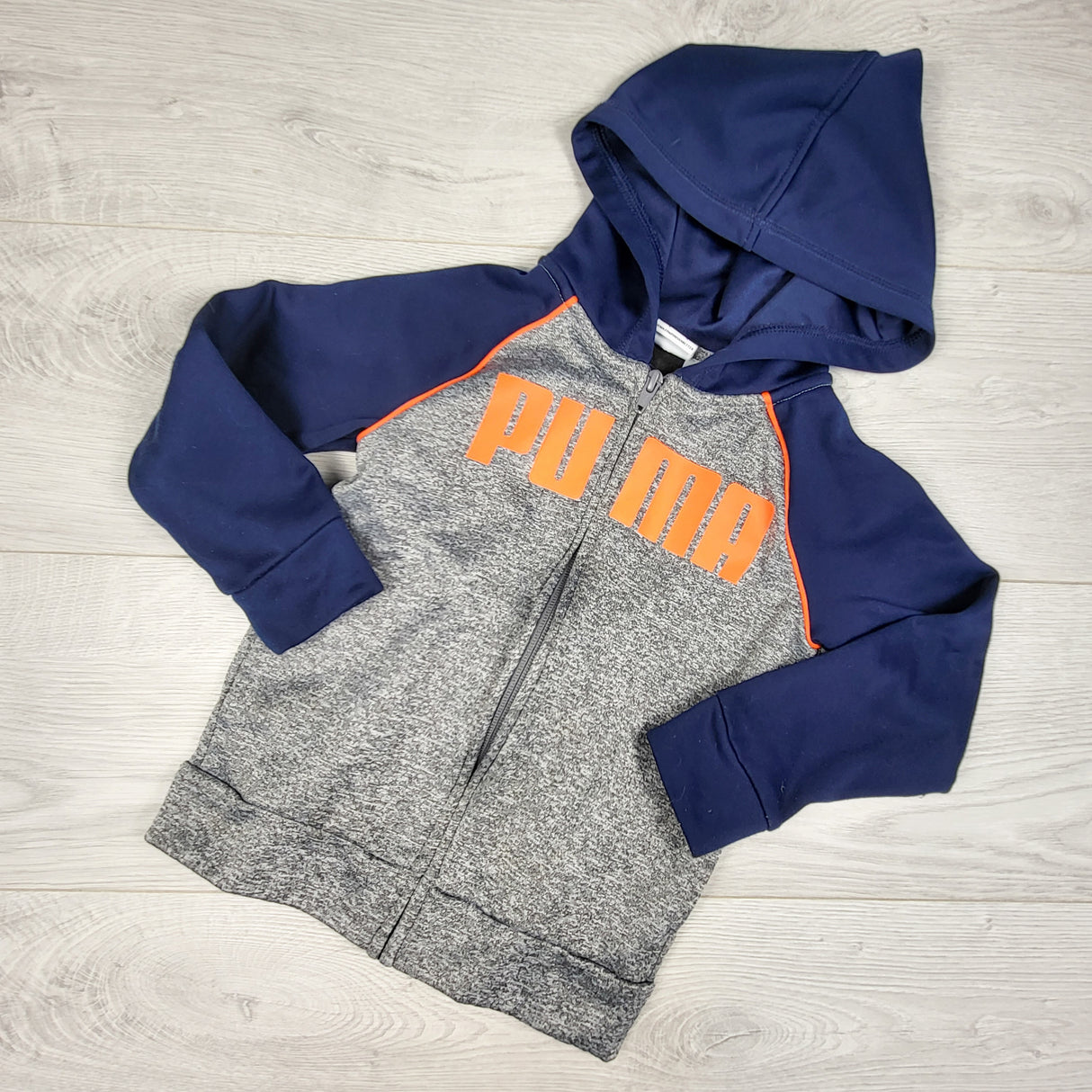 Puma grey and navy zip up active hoodie. Size 4T