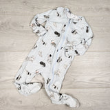Angel Dear light blue zippered bamboo sleeper with dogs. Size 6-9 months