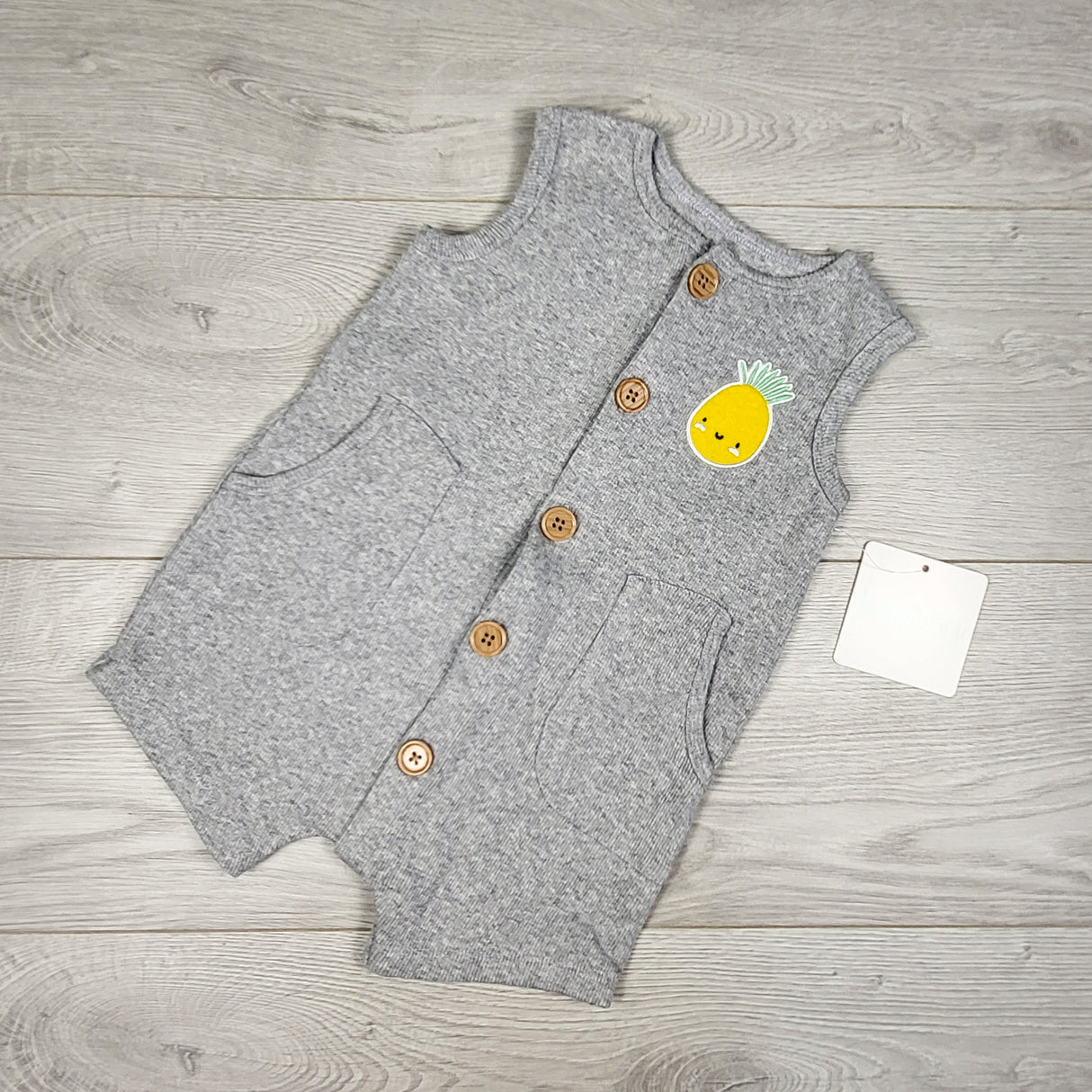 NEW - Indigo Baby grey ribbed romper with pineapple. Size 6-12 months
