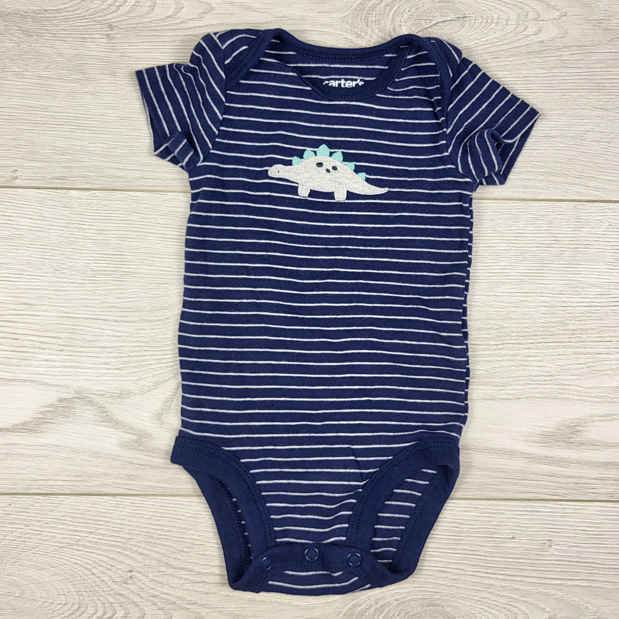 Carters of Mine navy striped bodysyit with dinosaur. Size 0-3 months