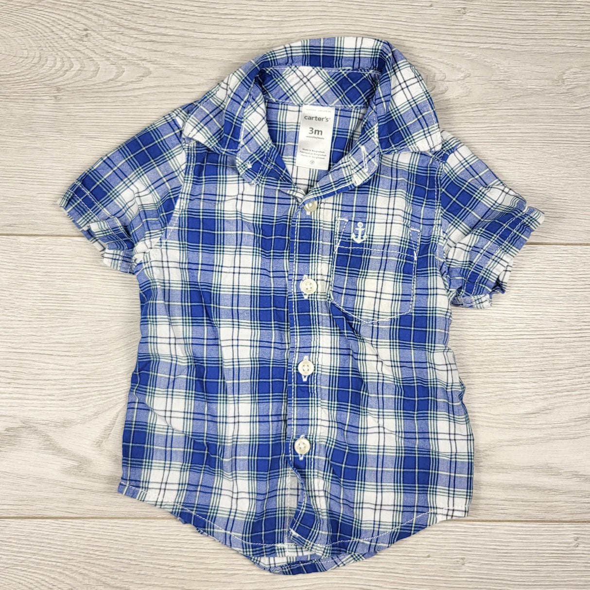 Carters blue plaid button down shirt. Size 3 months