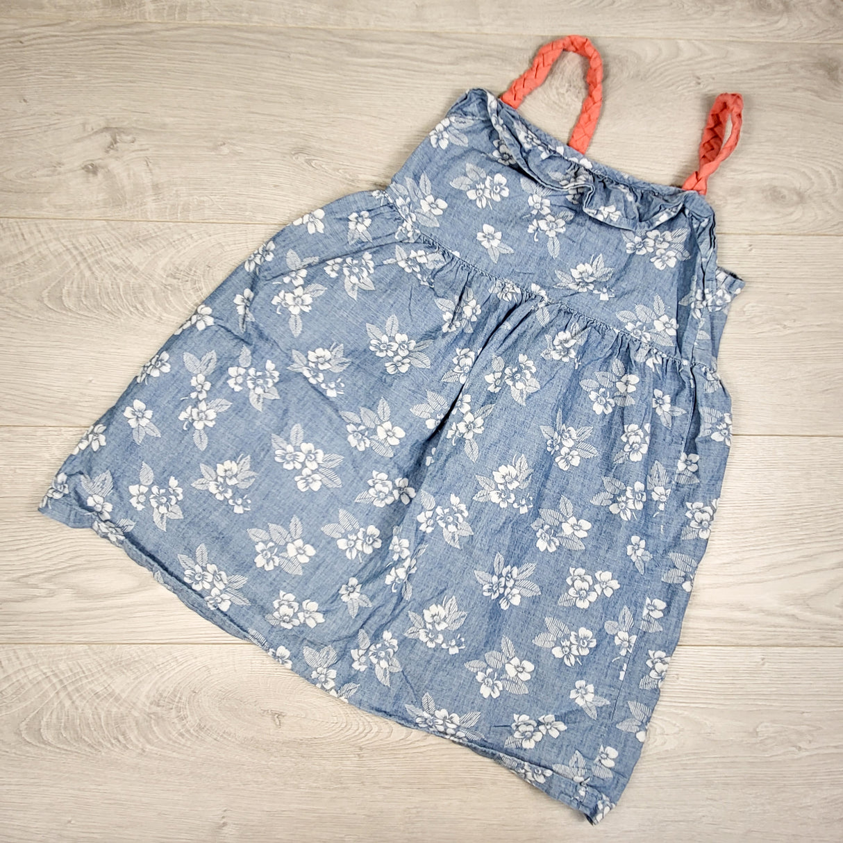 Gymboree floral print sleeveless chambray dress. Size 8