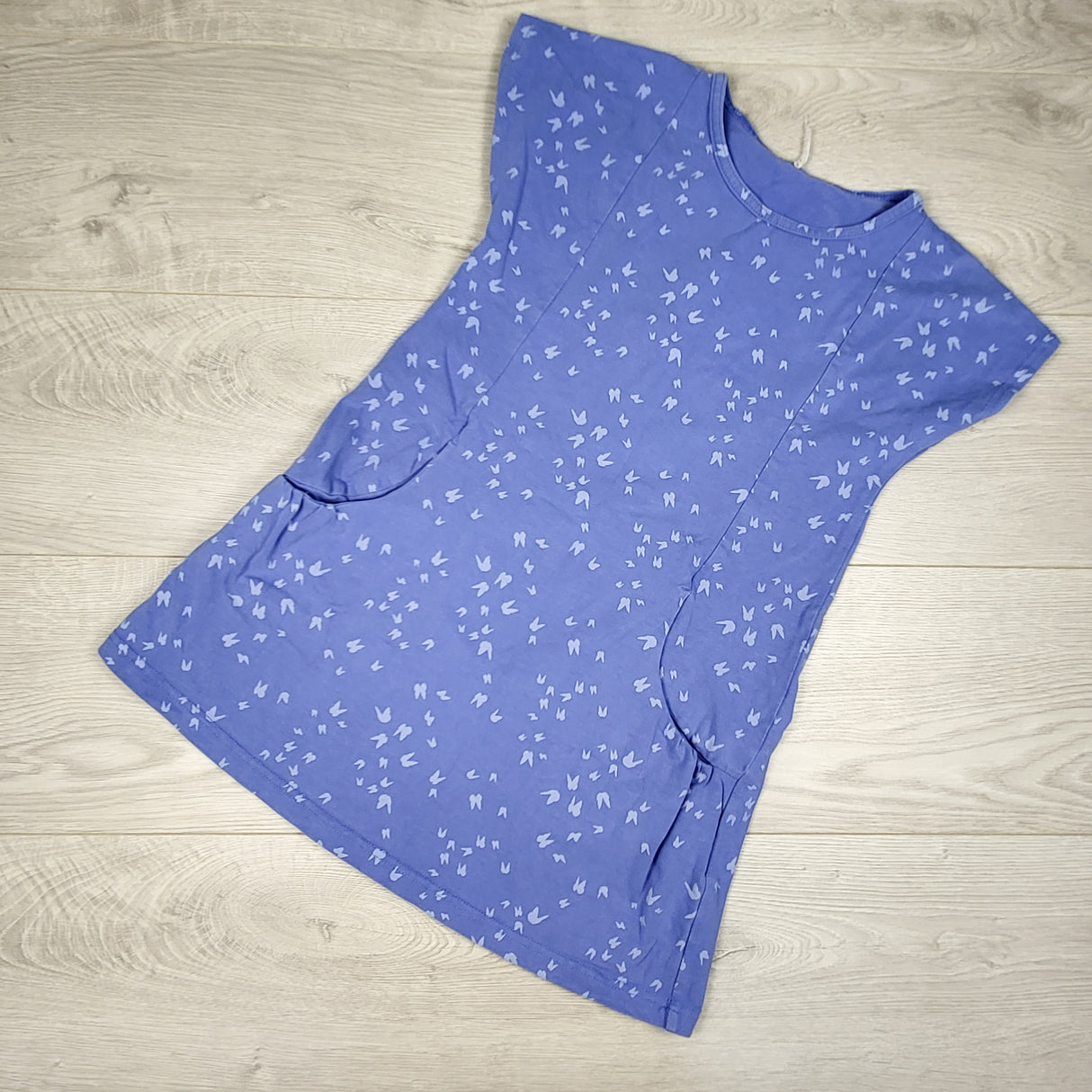 Peekaboo Beans purple-blue tunic dress with butterflies. Size 8