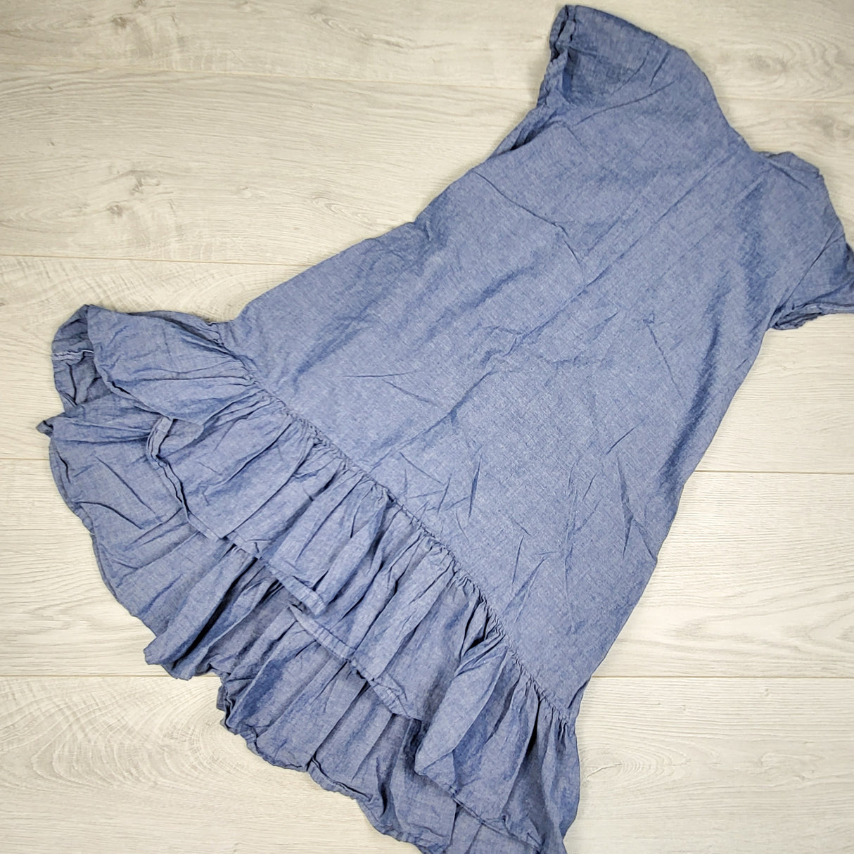 Wheat Collection blue chambray ruffle dress. Size 7