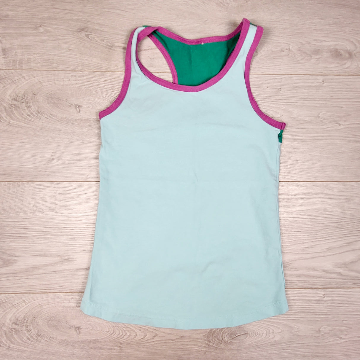 Peekaboo Beans blue tank top with purple trim. Size 8