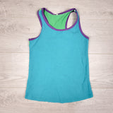 Peekaboo Beans turquoise tank top with purple trim. Size 8 - AS IS