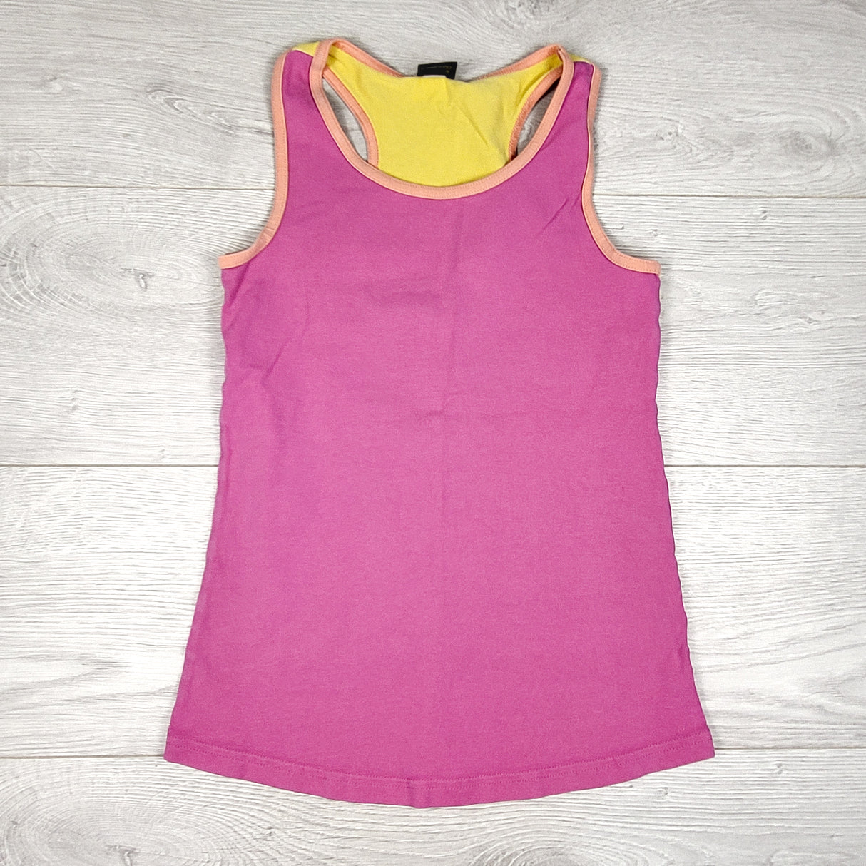 Peekaboo Beans pink tank top with coral trim. Size 8
