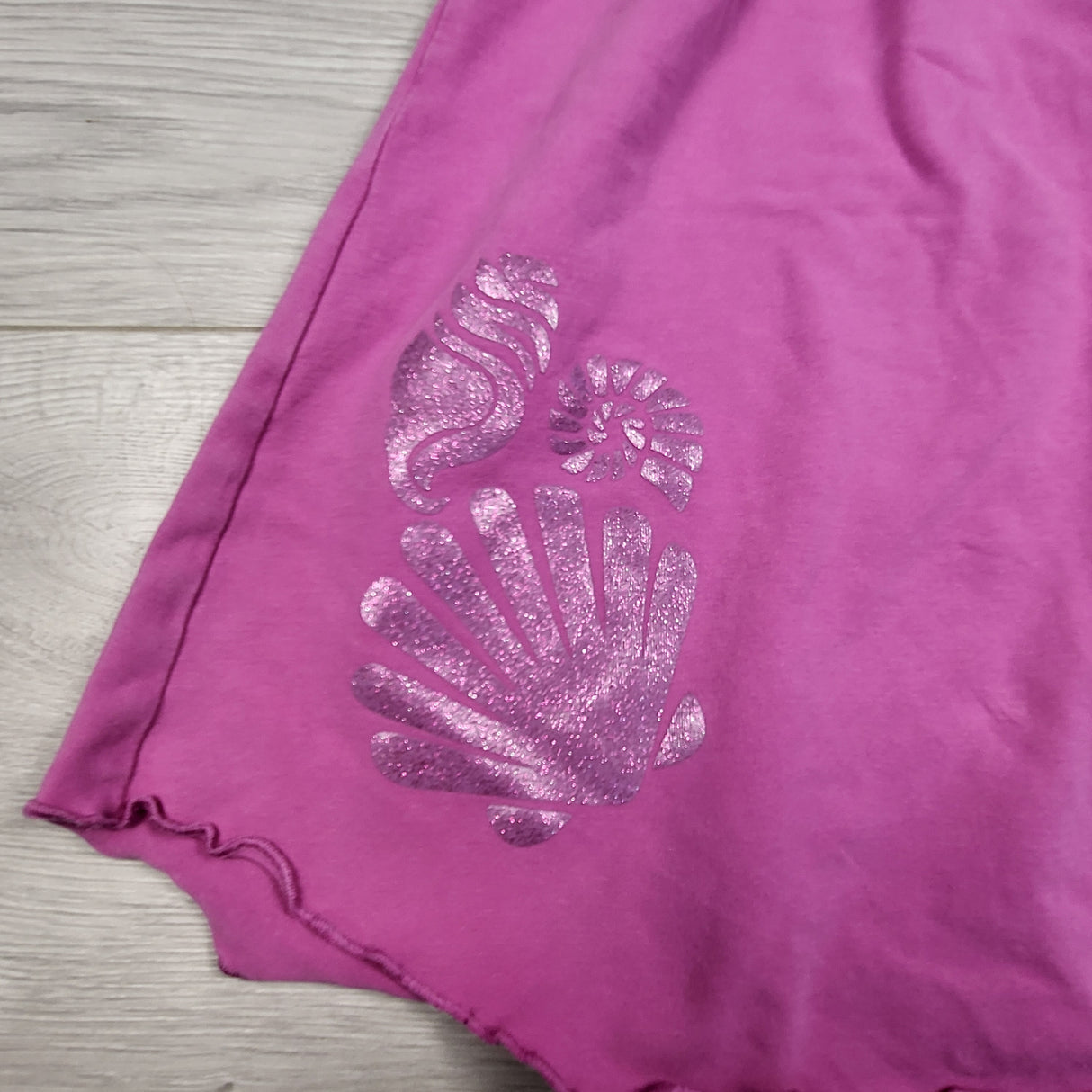 Peekaboo Beans pink sleeveless dress with ruffle and seashells. Size 7