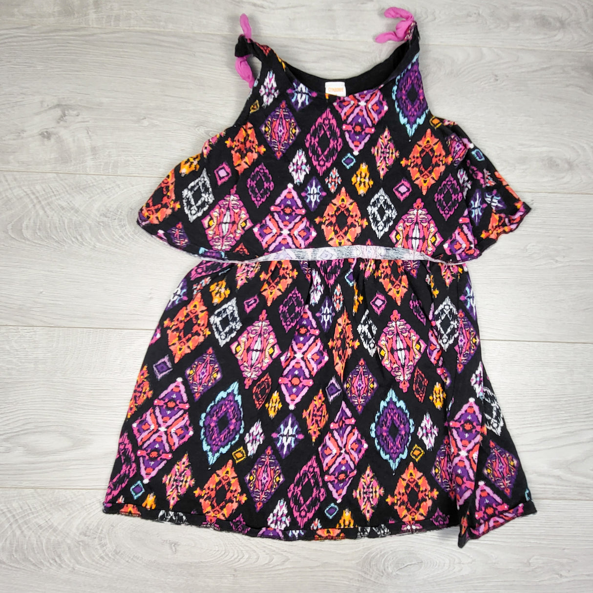 Gymboree black abstract patterned cold shoulder dress. Size 8