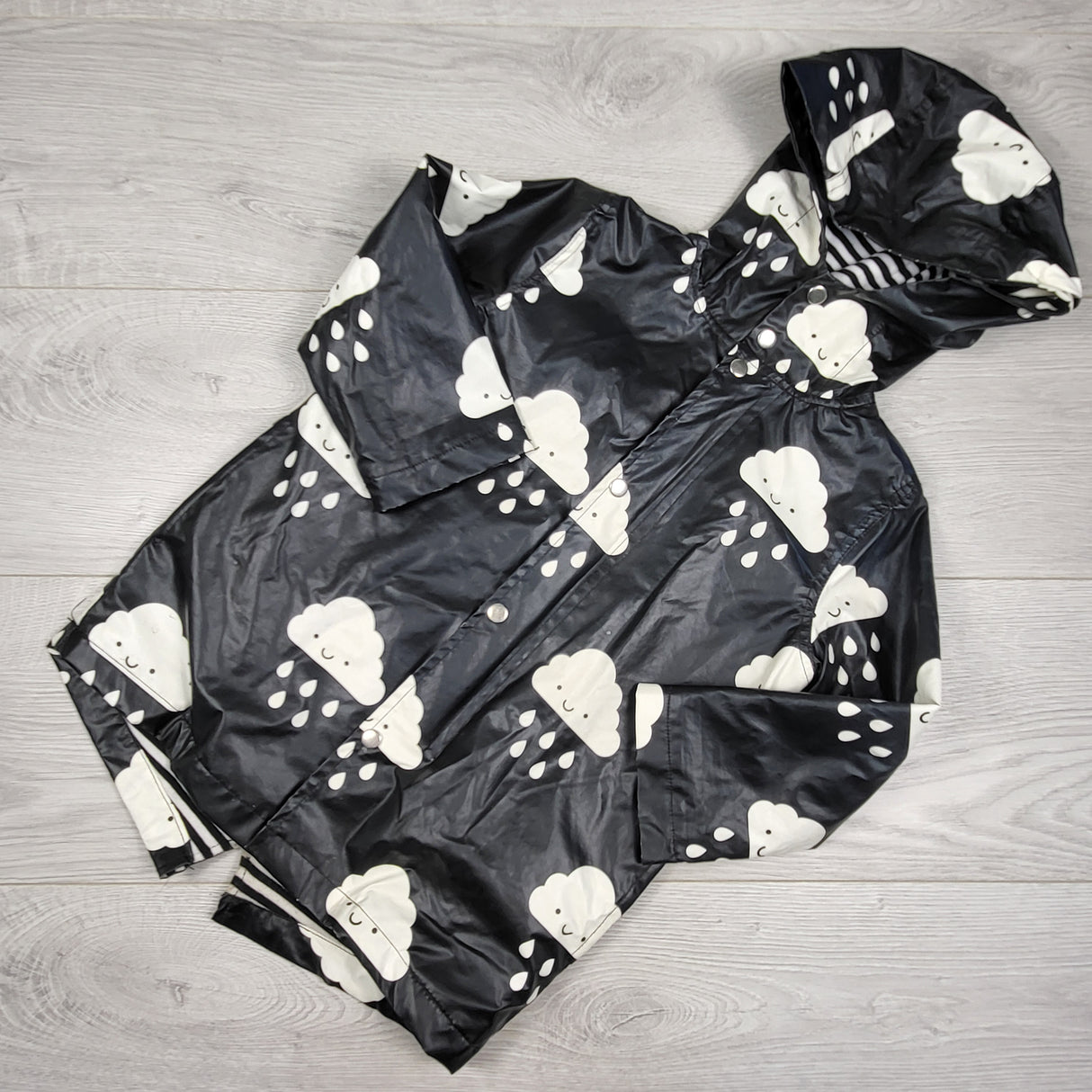 Whistle and Flute black rain coat with clouds. Size 1-2 Years - AS IS