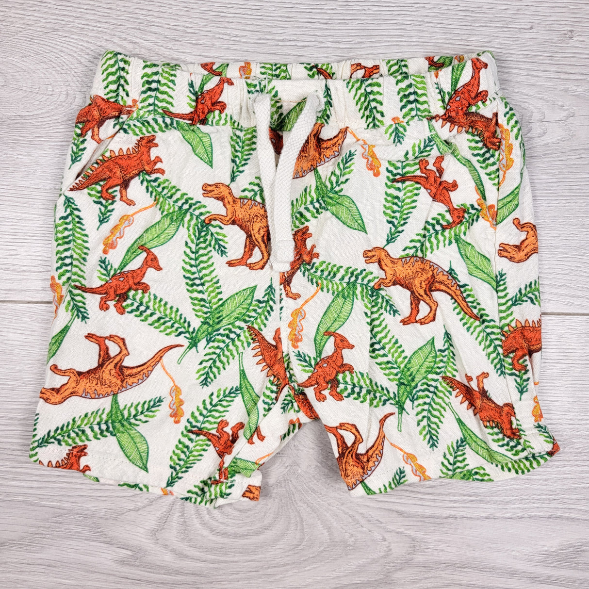 Old Navy linen blend shorts with dinosaurs. Size 18-24 months