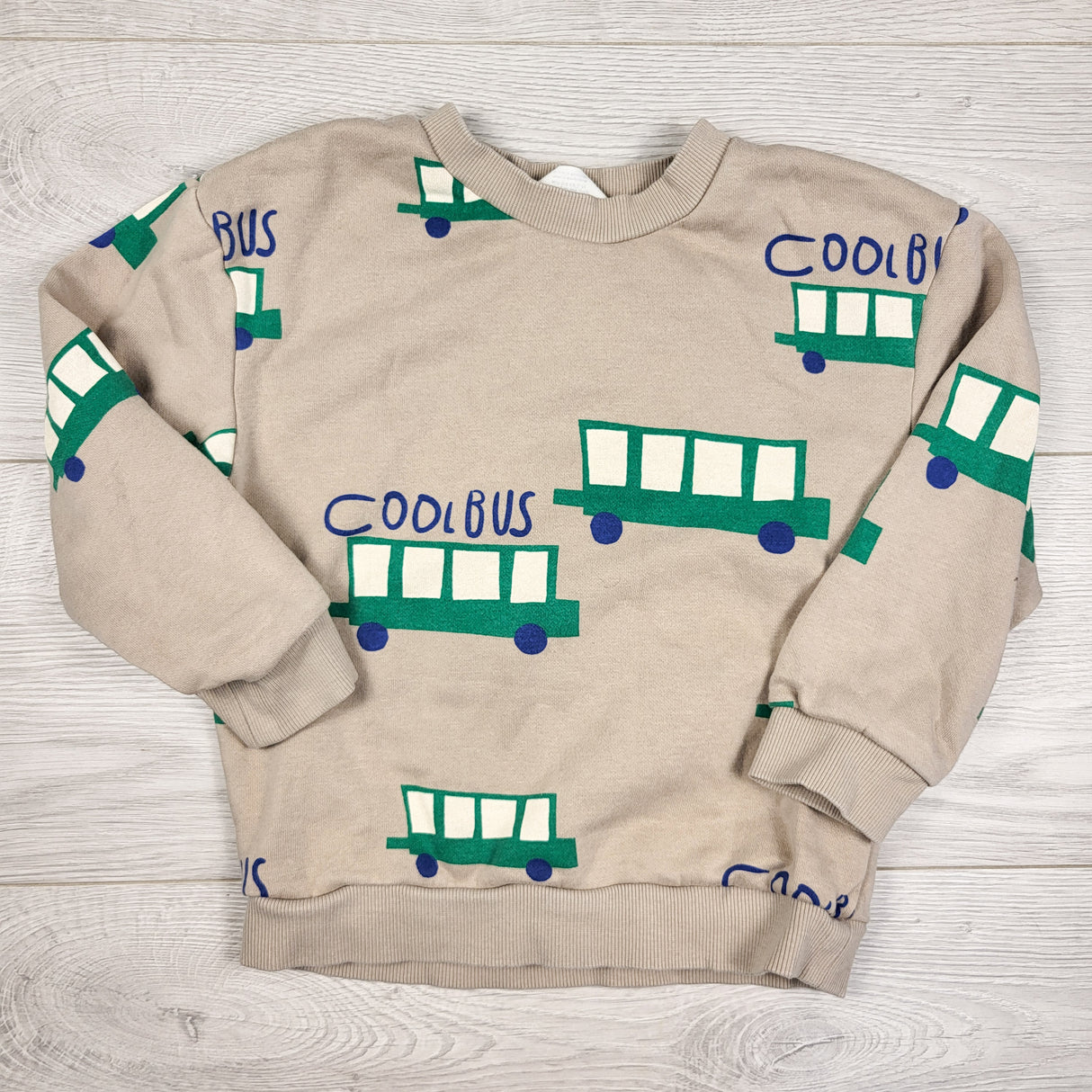 H and M beige "Cool Bus" sweatshirt. Size 2-4T