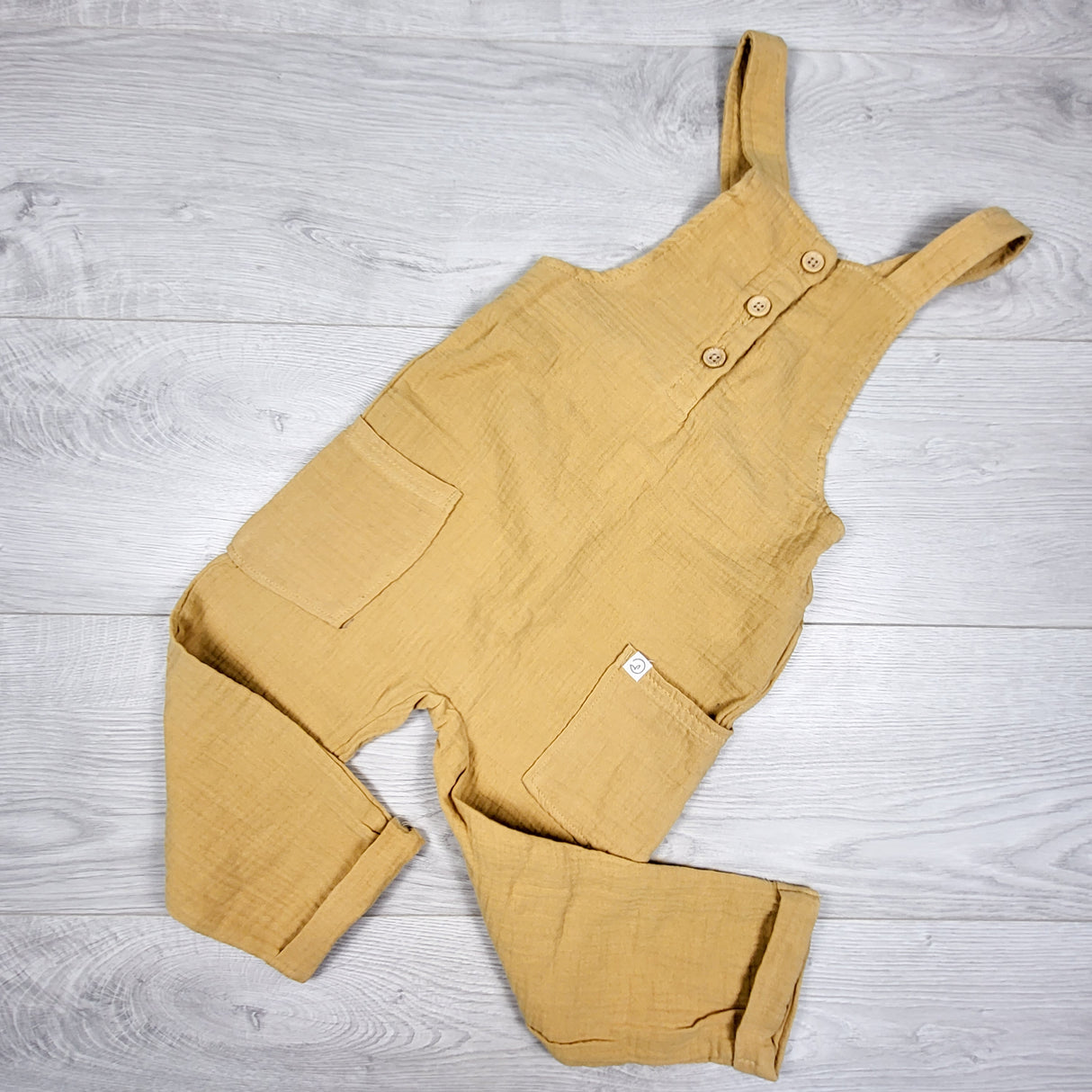 Little Planet yellow muslin cotton overalls. Size 3T