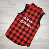 Kamp Krue red buffalo plaid "Roam Wilder" vest. Approx 3/4T