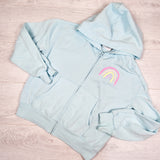 Children's Place blue fleecy lined zip up hoodie with rainbow. Size 14 - AS IS